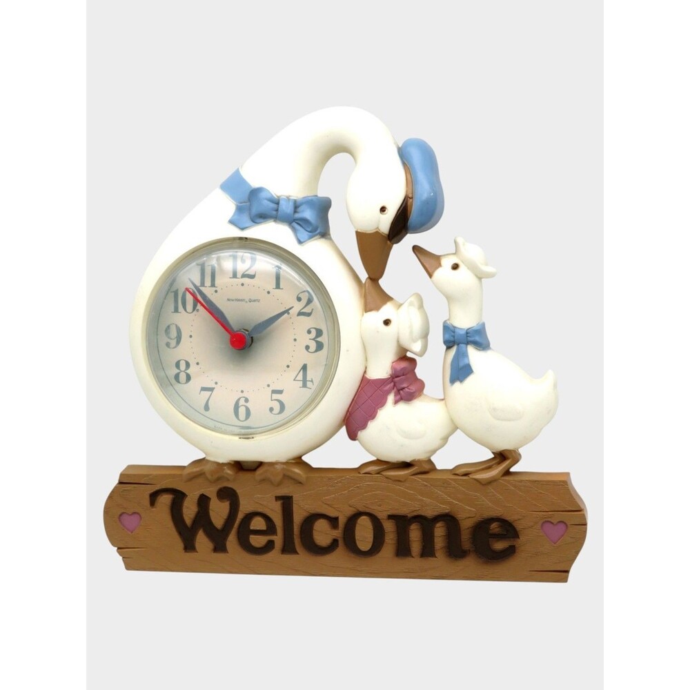 Vintage 1990 Burwood Products Welcome Goose Wall Clock New Haven Quartz 2966 USA